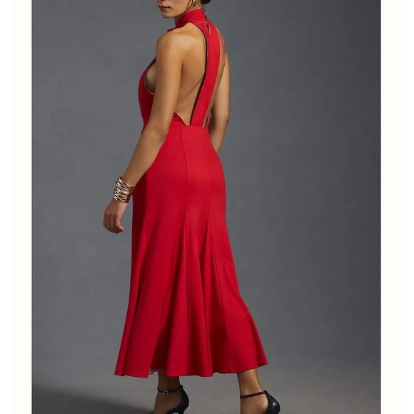 Anthropologie Maeve Women's Halter Midi Dress Red Sz XL - Picture 2 of 10